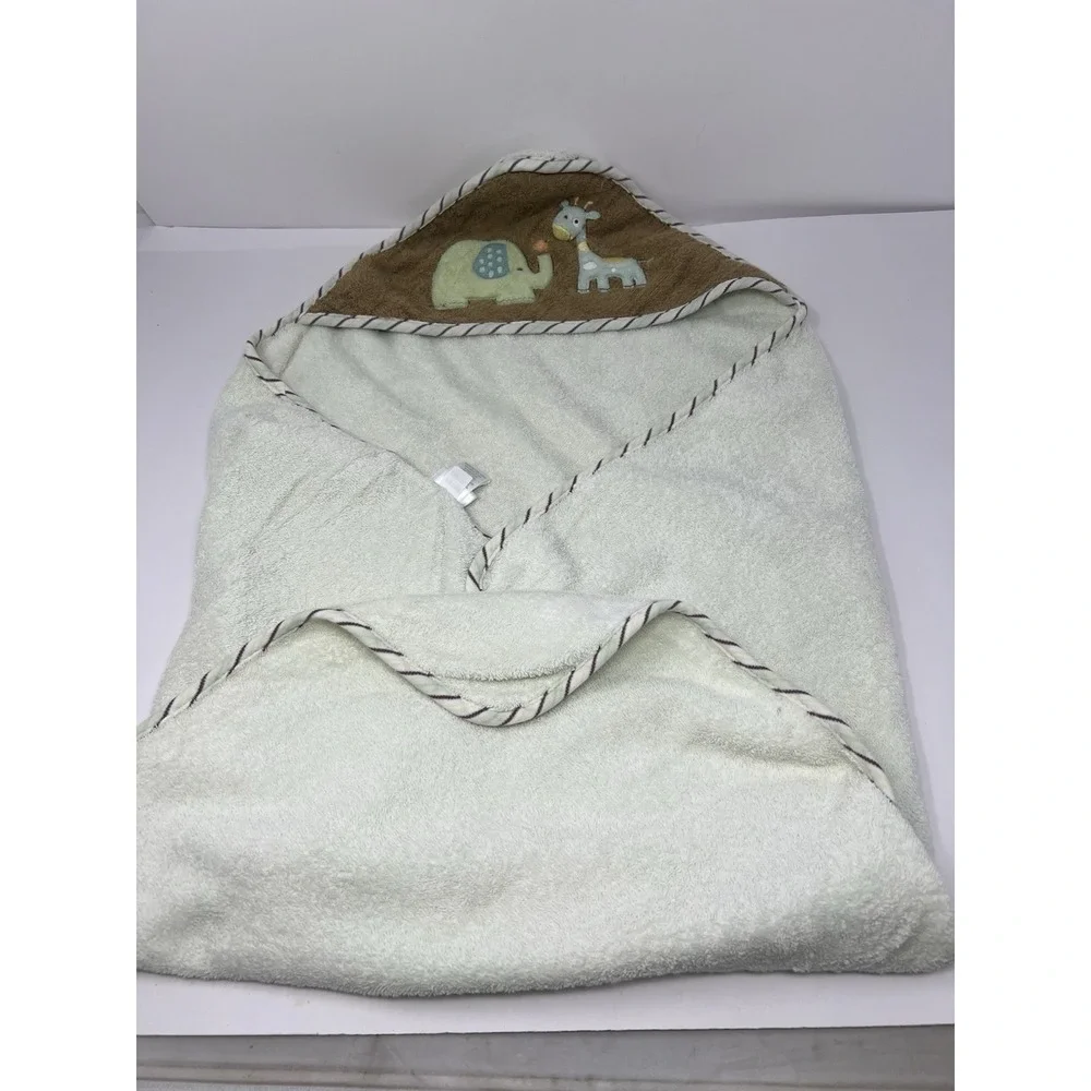 First Moments Hooded Terry Cloth Baby Bath Towel Cotton Green Safari Animal